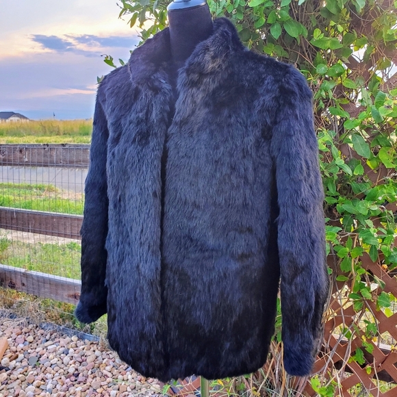 Somerset Furs Los Angeles Solid Black 100% Pure Rabbit Fur Coat Size Medium NWOT - Picture 7 of 16